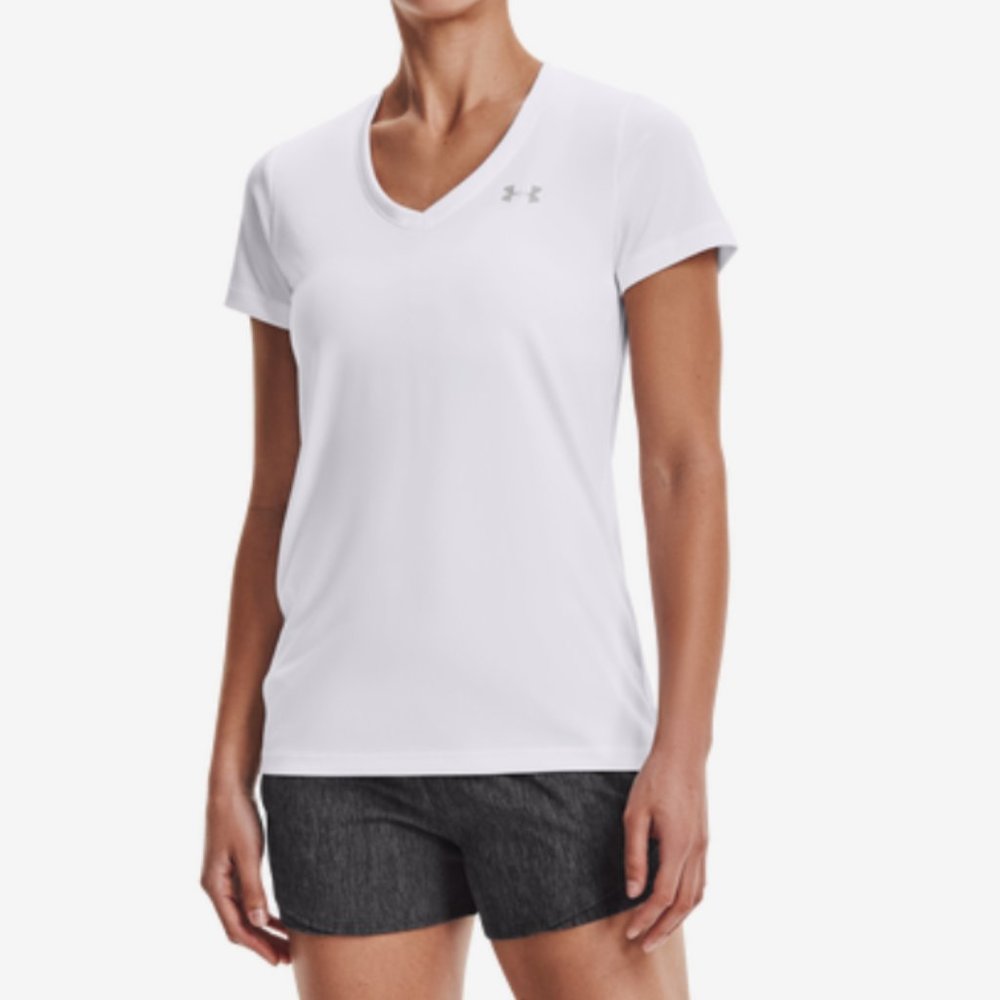 NEW Under Armour Tech SSV V-Neck Training T-Shirt Top Short Sleeves White SMALL